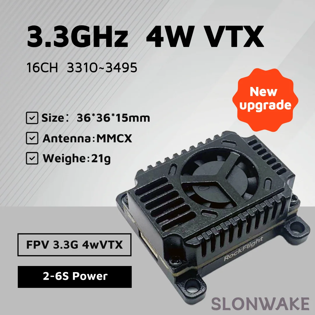 

SLONWAKE Long Range 3.3GHz 7-28V 16CH 4000mW adjustable VTX Transmitter 30.5*30.5mm For FPV Drone ﻿