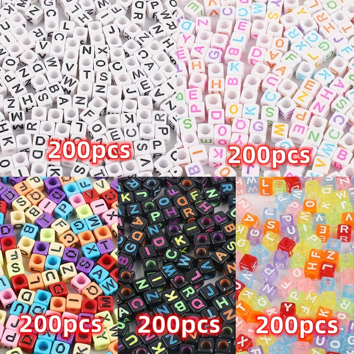 1000 Stück/5 Farben lebendige quadratische Buchstabenmuster-Acrylperlen für die Schmuckherstellung – Werkzeuge für kreative Designs – perfekt für Heimwerker – Detail 7