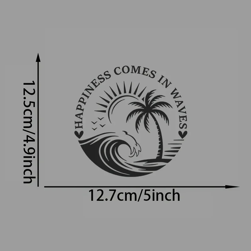 Beach Palm Tree Happiness Wave Vinyl Decal 1PC Self Adhesive Sticker for Car Motorcycle Laptop Cup Glass Window