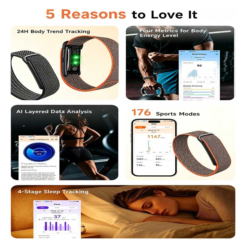 Ultra-thin Lightweight Health Smart Bracelet Heart Rate Blood Oxygen Sleep Monitoring 176 Sports Modes Smartwatch Band Men Women