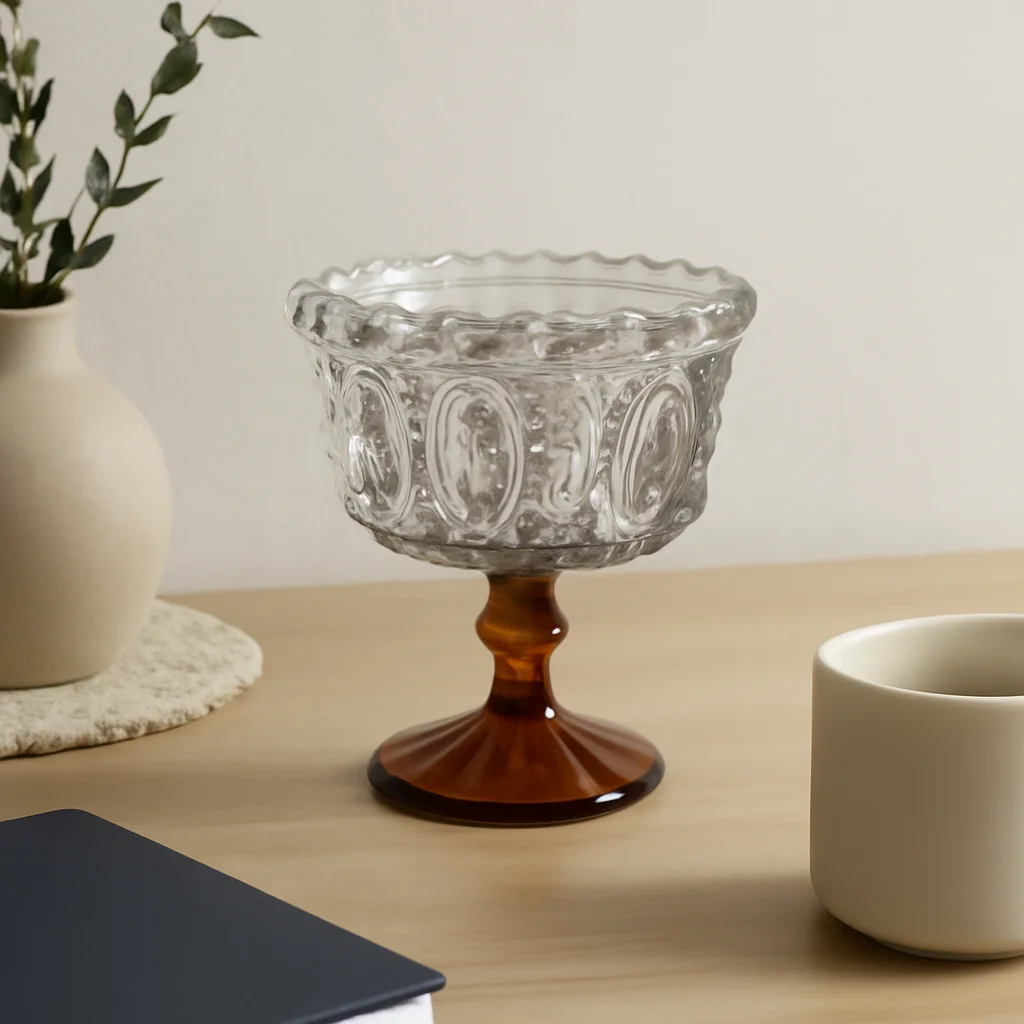 

European Brown Irregular High Foot Crystal Glass Ice Cream Dessert Cup, Women's High Beauty Yogurt Milk Breakfast Cup