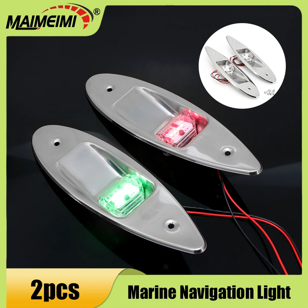 

2pcs Navigation Light Stainless Steel Marine Red Green LED Side Light Navigation Sailing Signal Lights For Pontoons Skiers Boat