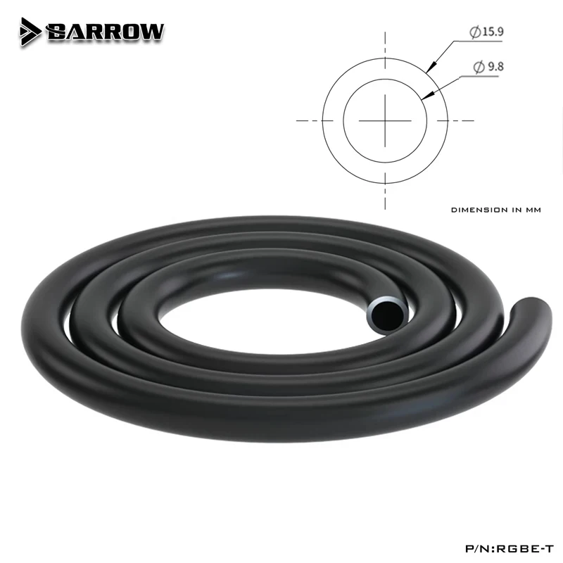 Barrow Pro Server Water Cooling Pipe EPDM Material Hose 9.8*15.9mm 3/8'' Thick Thermostability Corrosion Anti-Aging, RGBE-T