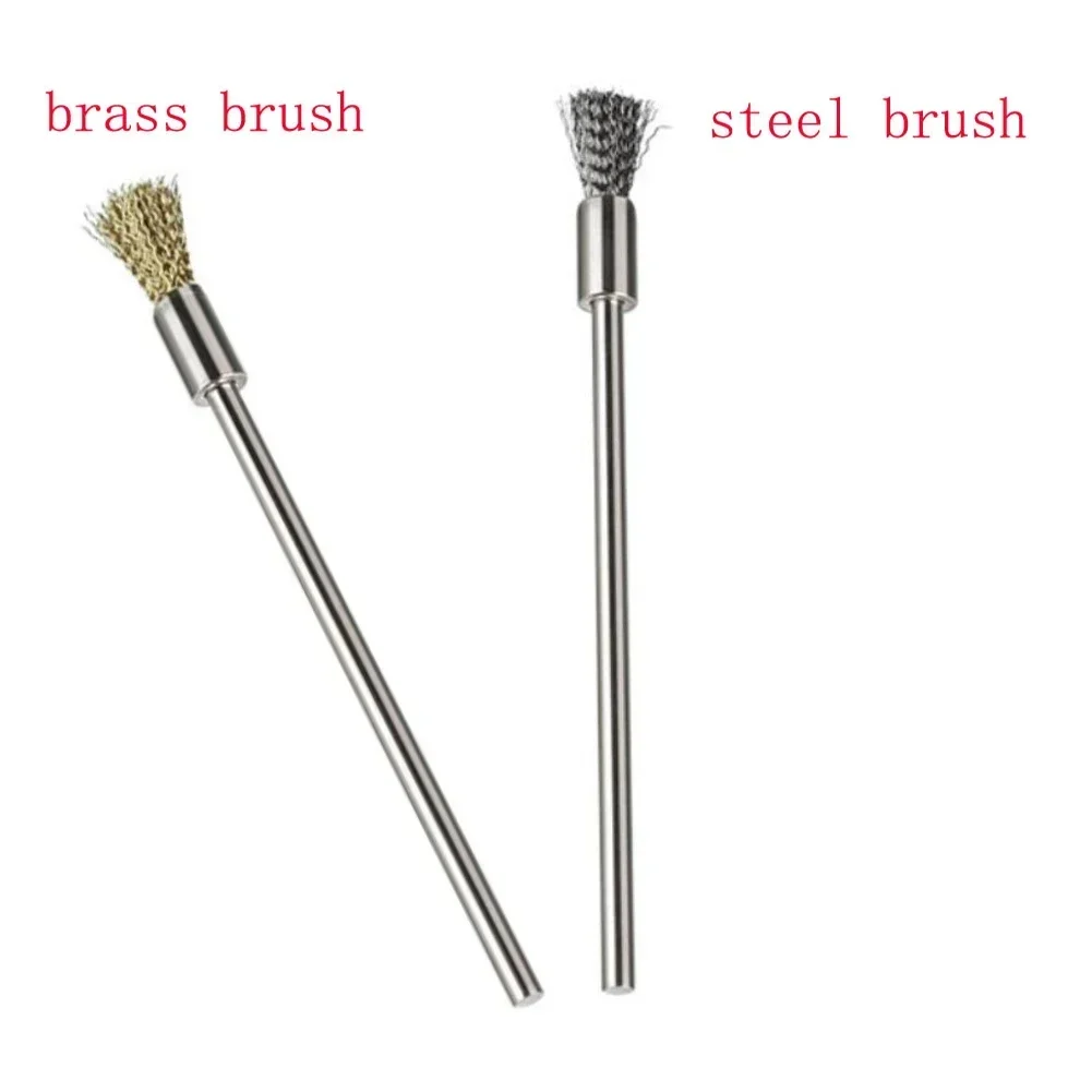 

2pcs Pencil Brushes Steel Wire Copper Wire Brush Mounted Abrasive Polishing Wire Wheel 3mm Shank Abrasive Brush Polishing Tool