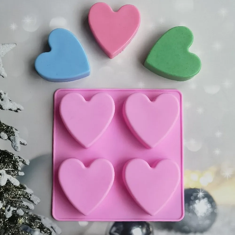 Four Cavity Heart Shape Silicone Candle Mold DIY Love-shaped Soap Resin Mould 3D Gypsum Beeswax Making Tool Handmade Party Gifts