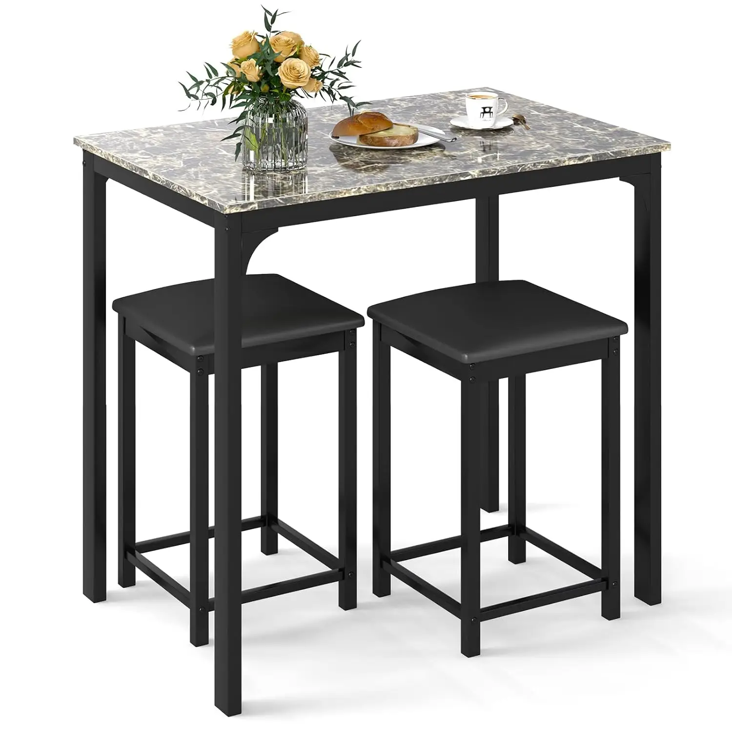 

Комплект из 3 предметов: обеденный стол и стулья из искусственного мрамора, современный дизайн для дома, отеля, кухни, бара, с возможностью индивидуального заказа