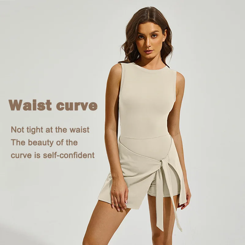 Spring Summer Outdoor Fitness Sports Skirt Crossed Skirts Integrated Anti-light Breathable Fake Two-piece Tennis Dress