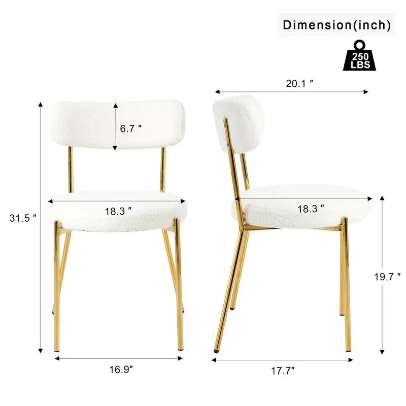 طقم كراسي طعام حديثة مكون من 4 قطع، قماش تيدي أبيض، أرجل ذهبية، كرسي غرفة نوم المطبخ المنزلي البسيط، كرسي الملابس وكرسي الطلاب #3