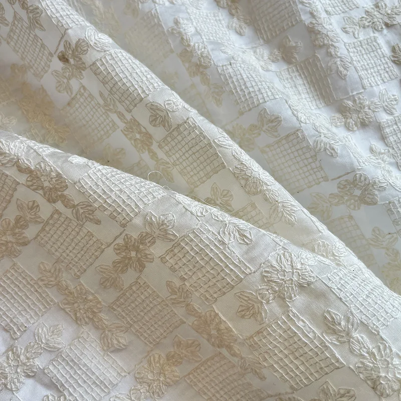 Apricot vintage lace embroidery plaid flower fabric factory price