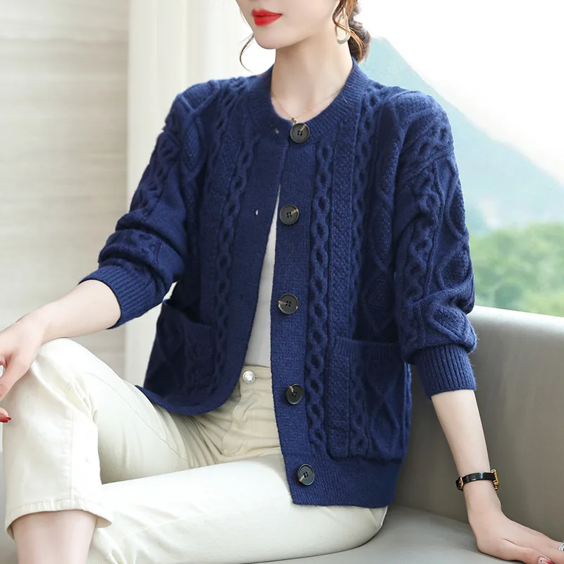 Korean Style Women's Sweater Autumn Long Sleeve O-Neck Cardigan Woman Loose Knitwear Top Female Clothing Cardigans Lady