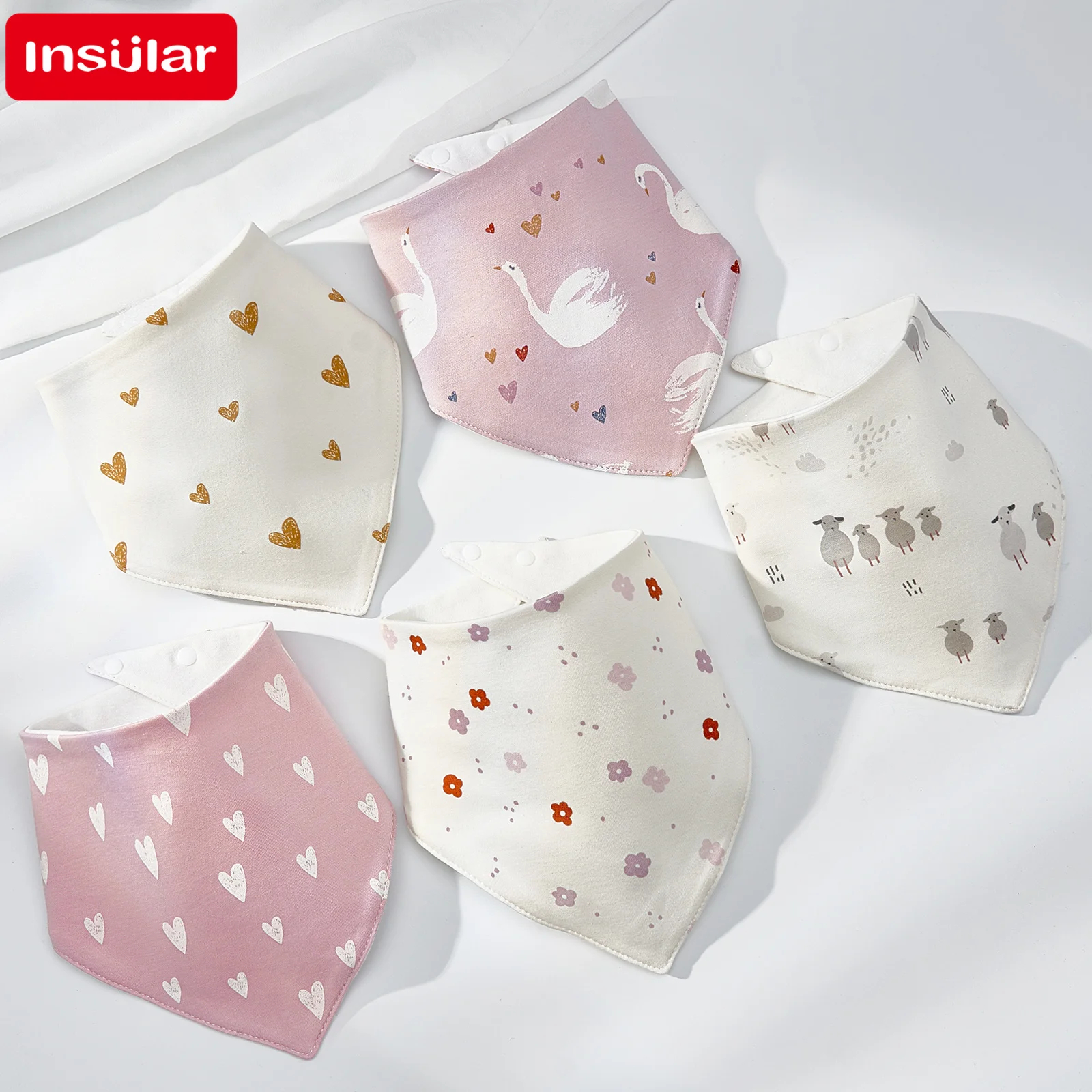 INSULAR Baby Bibs Newborn Spit Milk Facecloth Infant Cartoon Triangle Saliva Towels Pure Cotton Waterproof Eating Pinny 4 Pieces