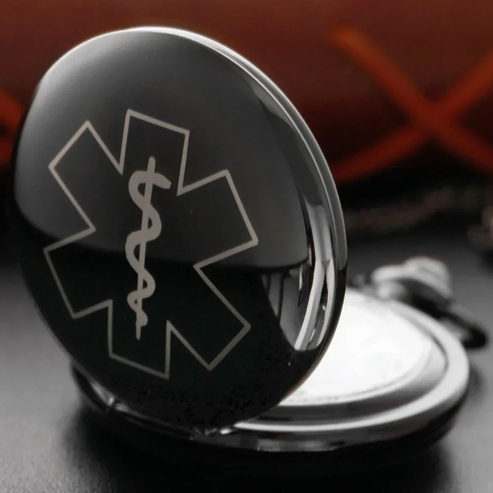 Unique Black Arabic Digital Quartz Pocket Watch Two-Sided Light Scepter Pattern Necklace Pendant Clock Chain Men Women's Gift