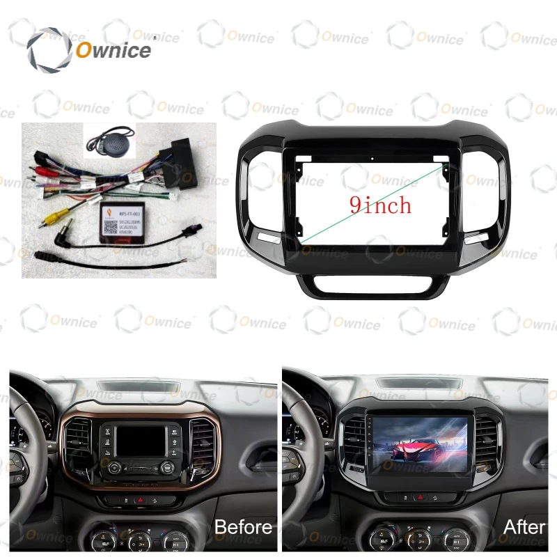 Ownice 9 Inch Quadlock Car Android Radio Frame for FIAT TORO 2016 - 2019  2DIN Fascia Stereo Panel 16PIN Harness Wire Canbus Box