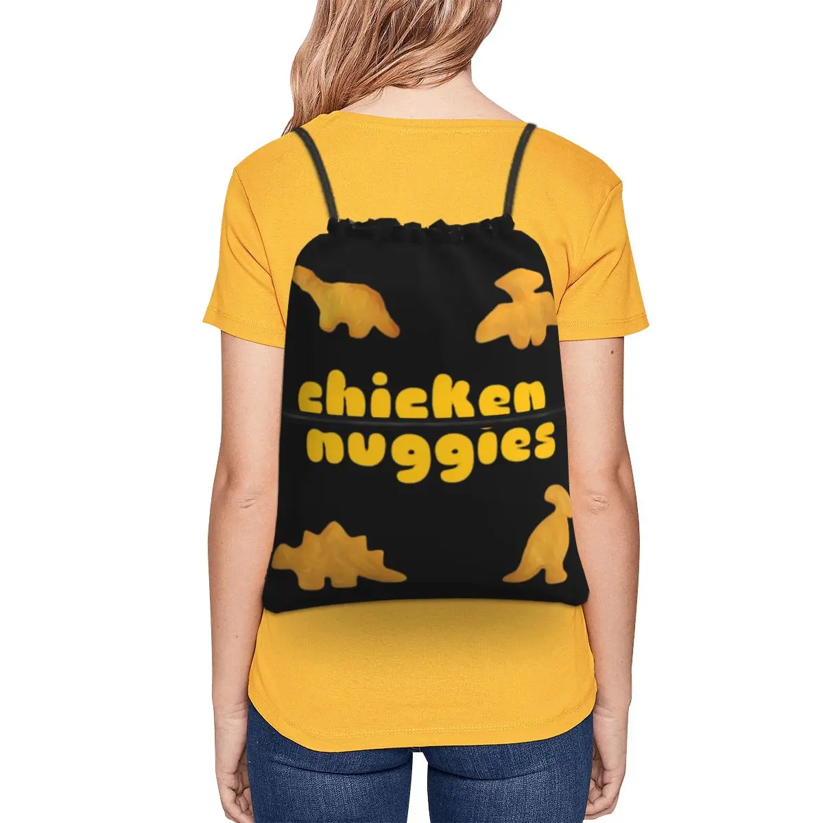 Dinosaur Chicken Nuggies zaini portatili borsa con coulisse borsa multifunzione con coulisse tasca per scarpe borse per studenti delle scuole