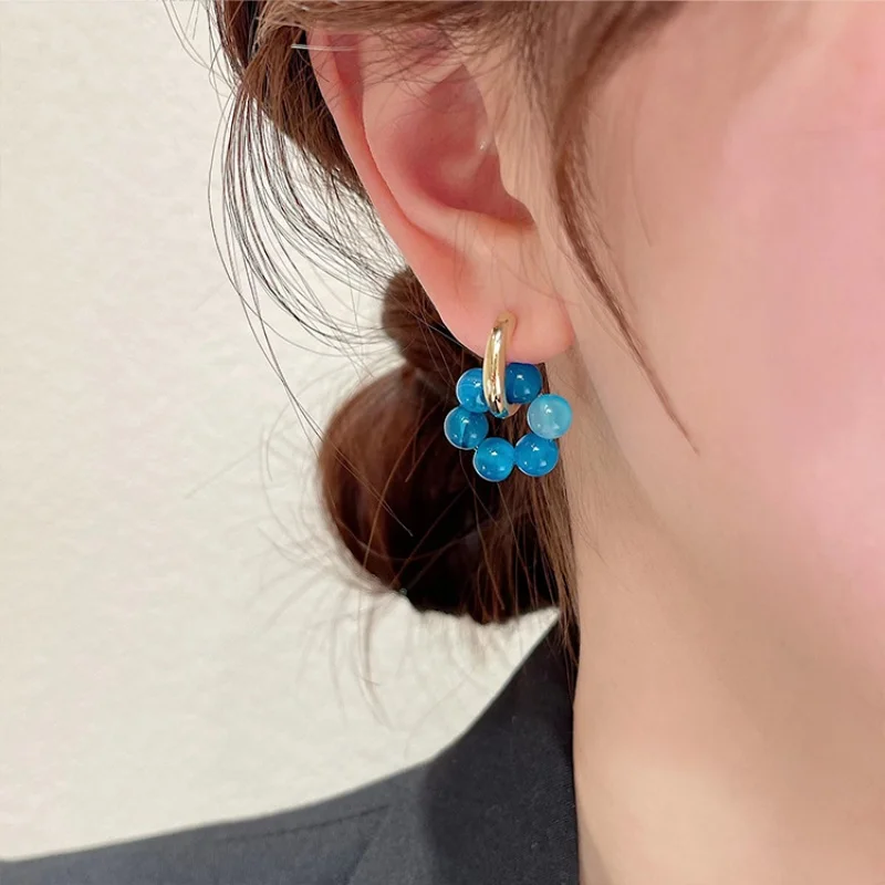 Chinese Style Natural Stone Stud Earrings, Retro Blue Crystal Hoop Earrings For Ladies, Elegant And Highend Jewelry Gifts