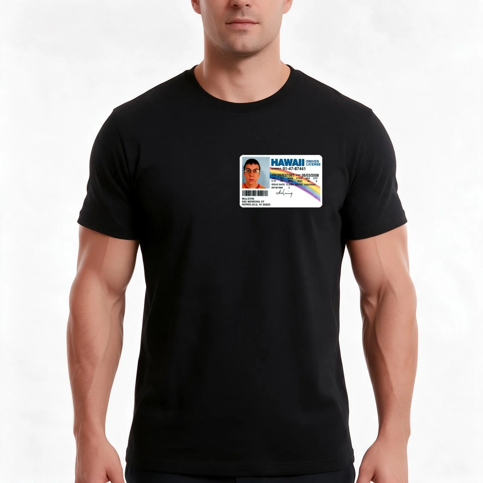 McLovin T-Shirt, Summer Casual Cotton Tee, Oversized Streetwear Tops, Vintage Graphic Print, Loose Fit Short Sleeve, 100% Cotton