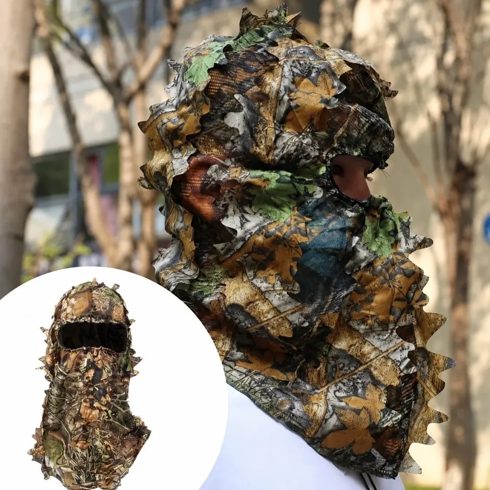 Realistic Pattern Leafy Face Mask 3D Full Face Maple Leafy Ghillie Suit Breathable Mesh Lightweight 3D Face Mask Forest