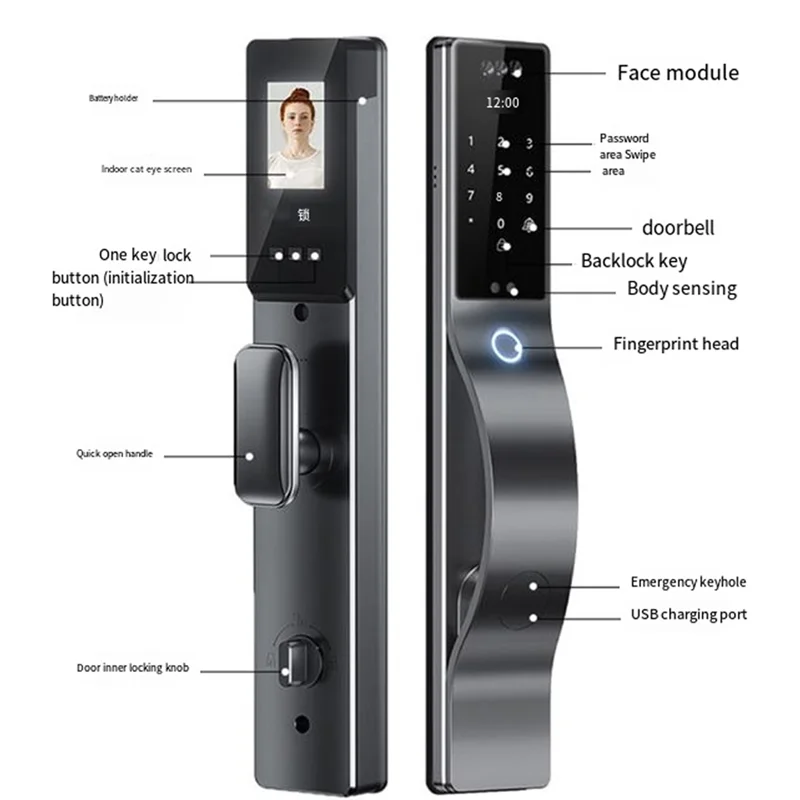 

REPLA-Smart Locks 3D Facial Recognition Lock Fingerprint Magnetic Card Password Fully Automatic Electronic Lock With Camera