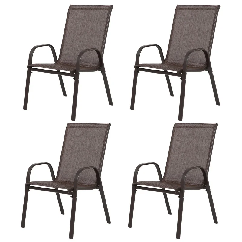 M 4 Pc Patio Chairs, Outdoor Camping Chairs with Breathable Textile Fabric, Set of 2 Garden Chairs with Armrest for Garden Patio