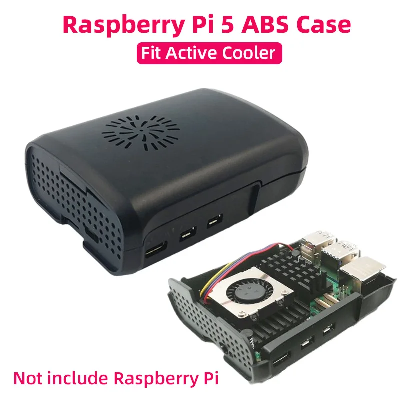 

Raspberry Pi 5 ABS Чехол черный пластиковый корпус, совместимый с активным кулером, скоростной Регулируемый ШИМ-вентилятор для RPI 5 Pi5