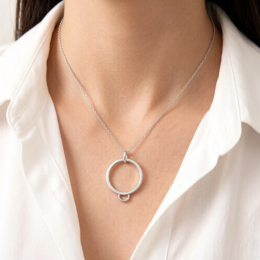 Wisiorek Charm Carrier Duży okrągły, marka Biżuteria modowa w stylu europejskim 925 Sterling Silver Prezent dla kobiet mężczyzn — zdjęcie 4