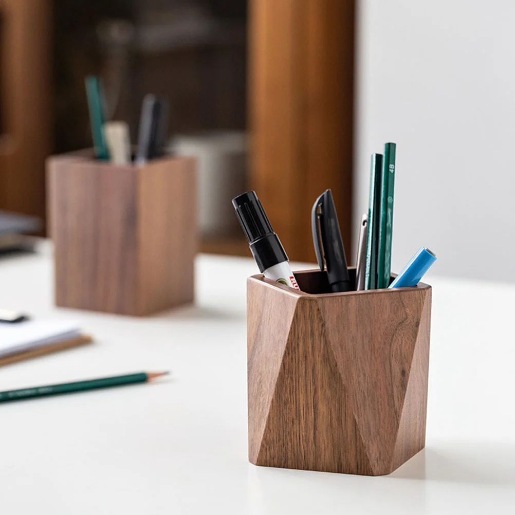 Pen Holder Storage Stationery Finishing Penholder Black Walnut Tabletop Office Container Home Organizer Wooden