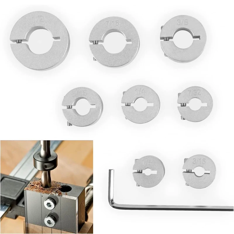 9 Pcs/Set Aluminum Stop Collar Set/Drill Bit Depth Stop Split Ring/Drill Bit Holder Fits Drills for Wood & Metal, Etc