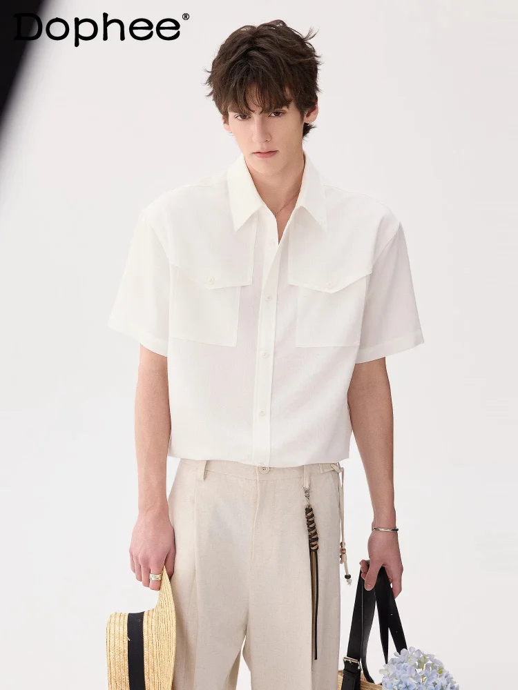 

2026 Summer New Fashion Men's Comfort Stylish Tops Handsome Simple High-end Simple Solid Color Shirts Men's Loose Tooling Shirts