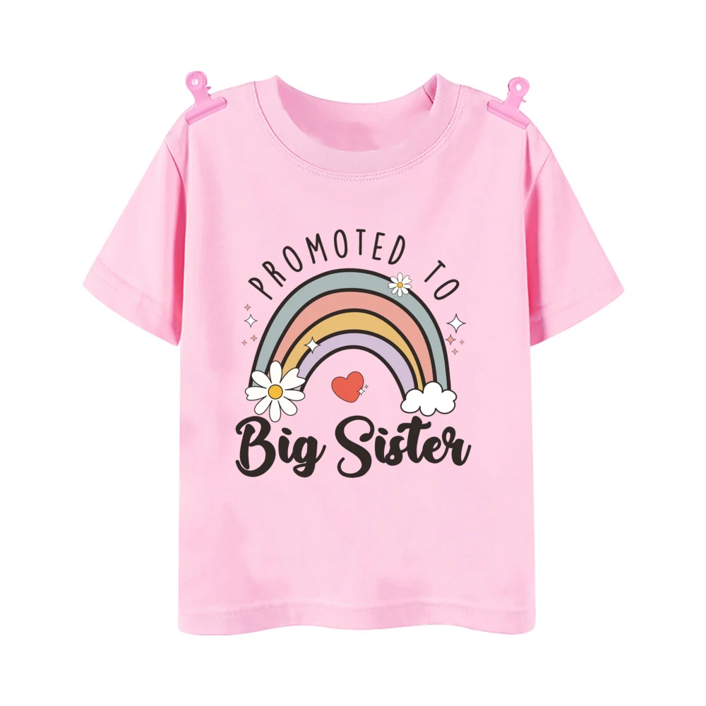 Promoted To Big Sister Printed Baby Announcement Shirt Kids T-Shirt Children Short Sleeve Tops Girls Tee Shirts Summer Clothes