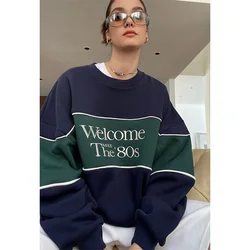 Streetwear Patchwork felpa donna Y2K oversize Letter Print pullover Vintage coreano allentato Casual All Match felpe con cappuccio top