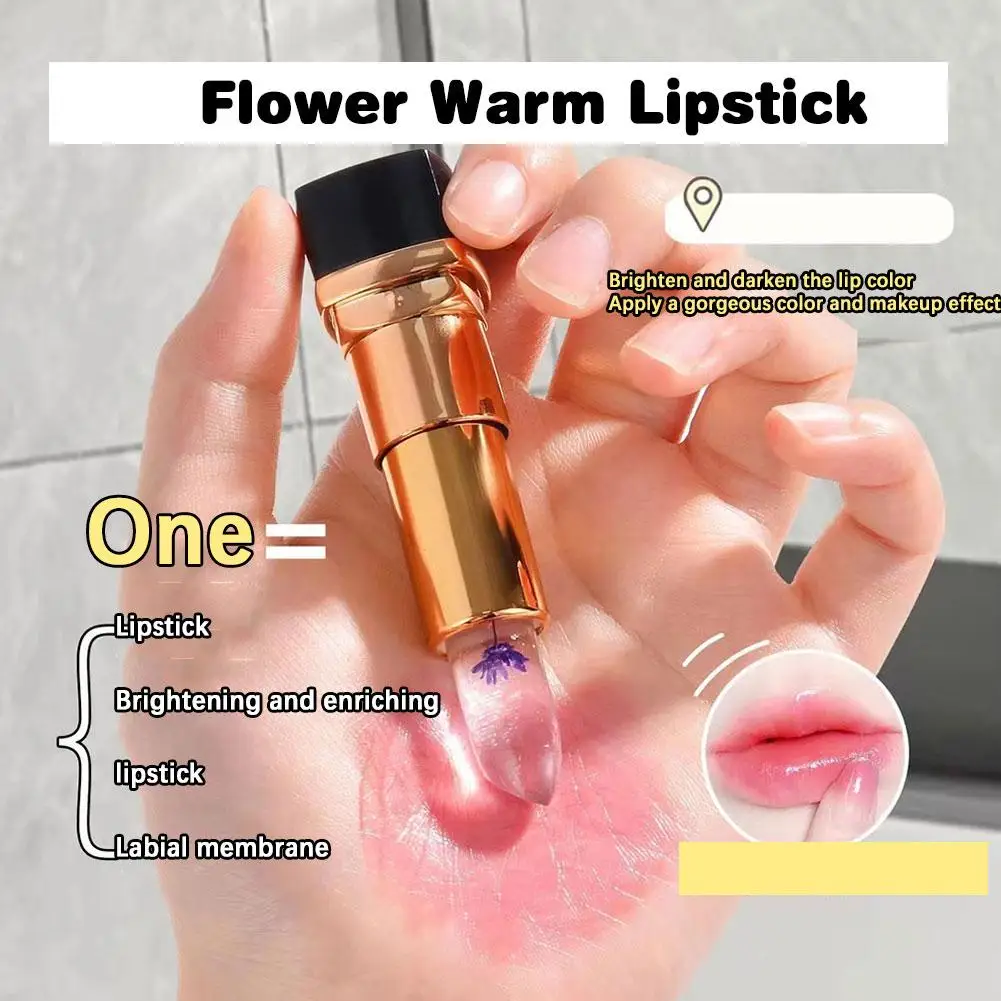 Bálsamo labial que cambia de Color con temperatura, brillo de labios de flor de gelatina de cristal, hidratante transparente, maquillaje cosmético de larga duración