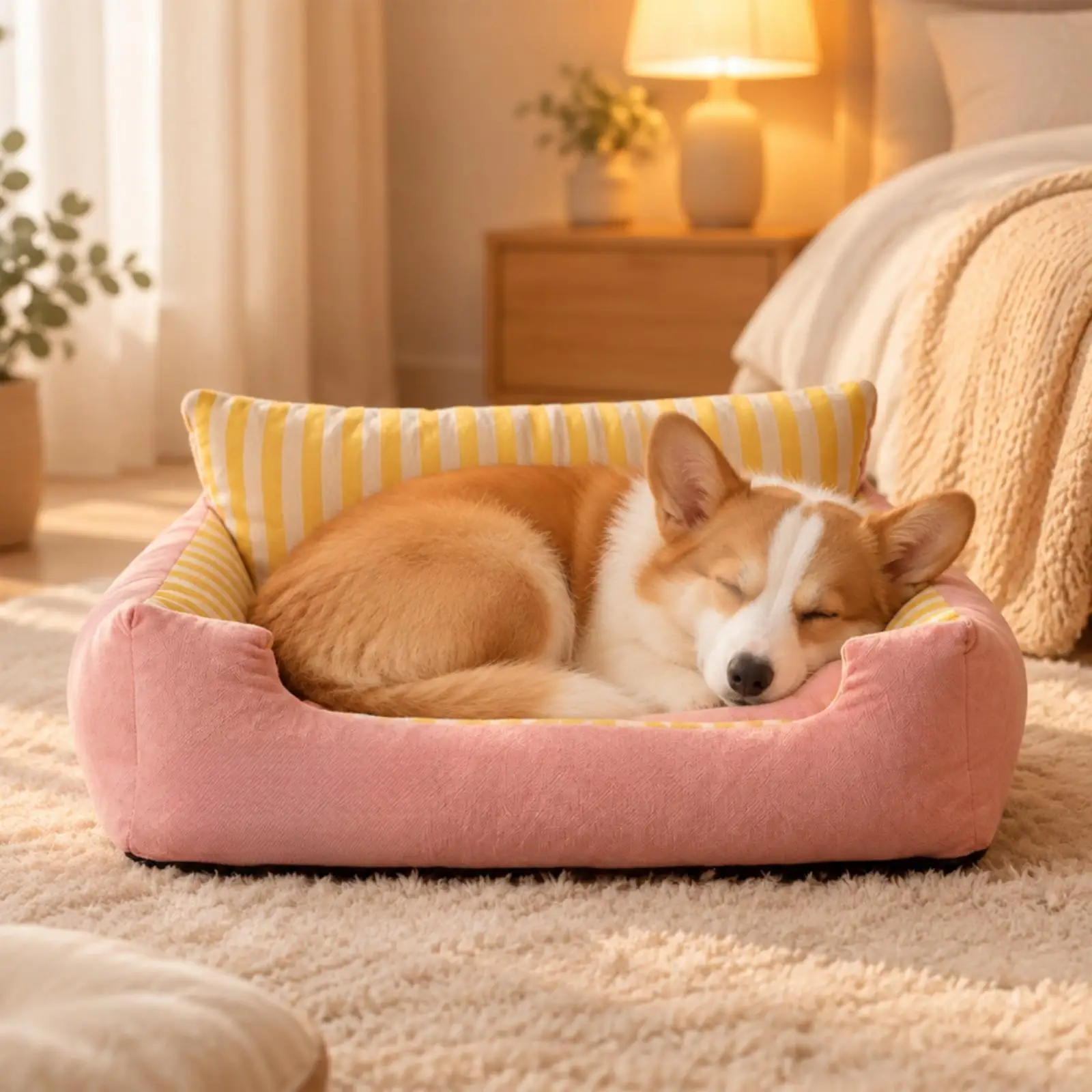 Pink Cat Sofa Bed with Removable Cover Plush Pet Couch for Small Dogs Comfortable Furniture for Bedroom Lounge