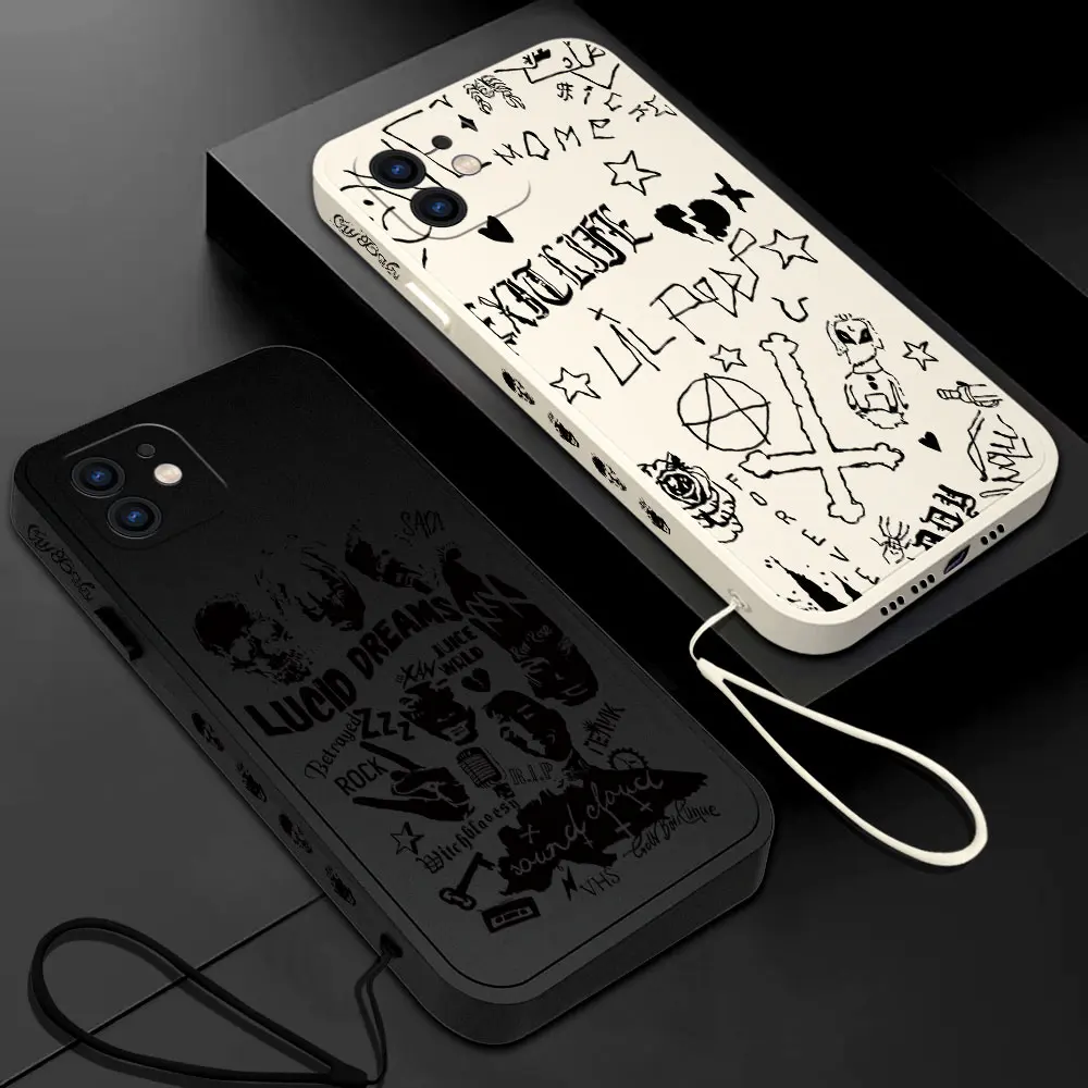 Lil Peep Hell Boy Rapper Phone Case For iPhone 15 14 13 12 11 Pro Max Mini X XR XSMAX 8 Plus Soft Silicone Cover With Hand Strap