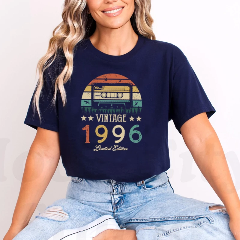 Vintage Tape 1996 Sunset Limited Edition 28th 28 Years Old Birthday Cotton Women T Shirt Girlfriend Gift Ladies T-Shirt Femme