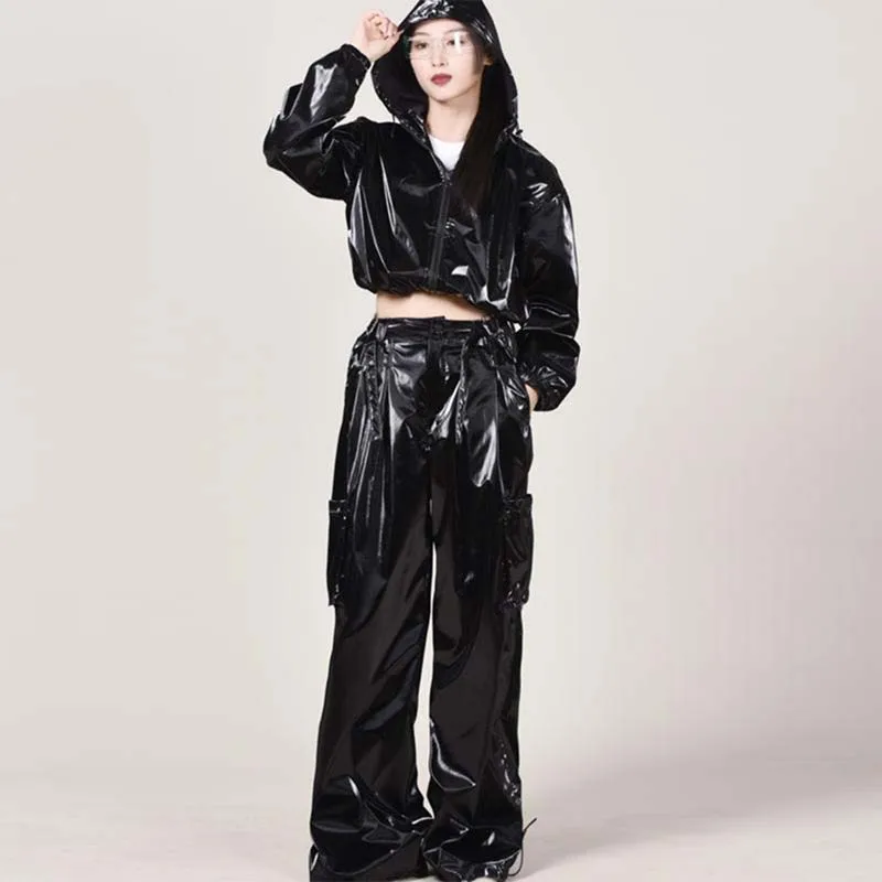 재즈 댄스 의상 실버 재킷, 블랙 바지, 성인 스트리트 댄스 무대 착용, 십대 힙합 의상, 댄서 팀 무대 코스튬 1789