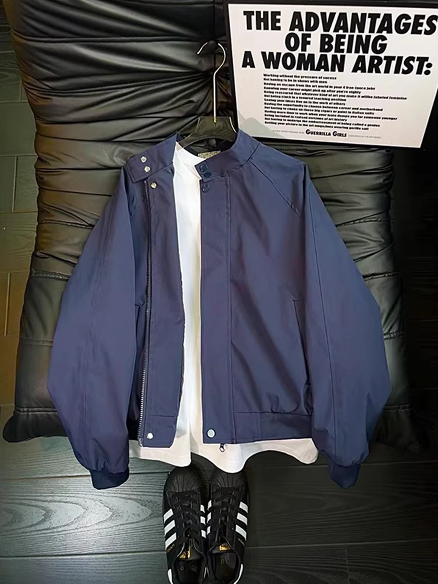 

Мужская летная куртка в американском стиле, королевский синий цвет, весенняя коллекция, с воротником-стойкой, короткая верхняя одежда, премиум-класс, в стиле бейсбольной формы