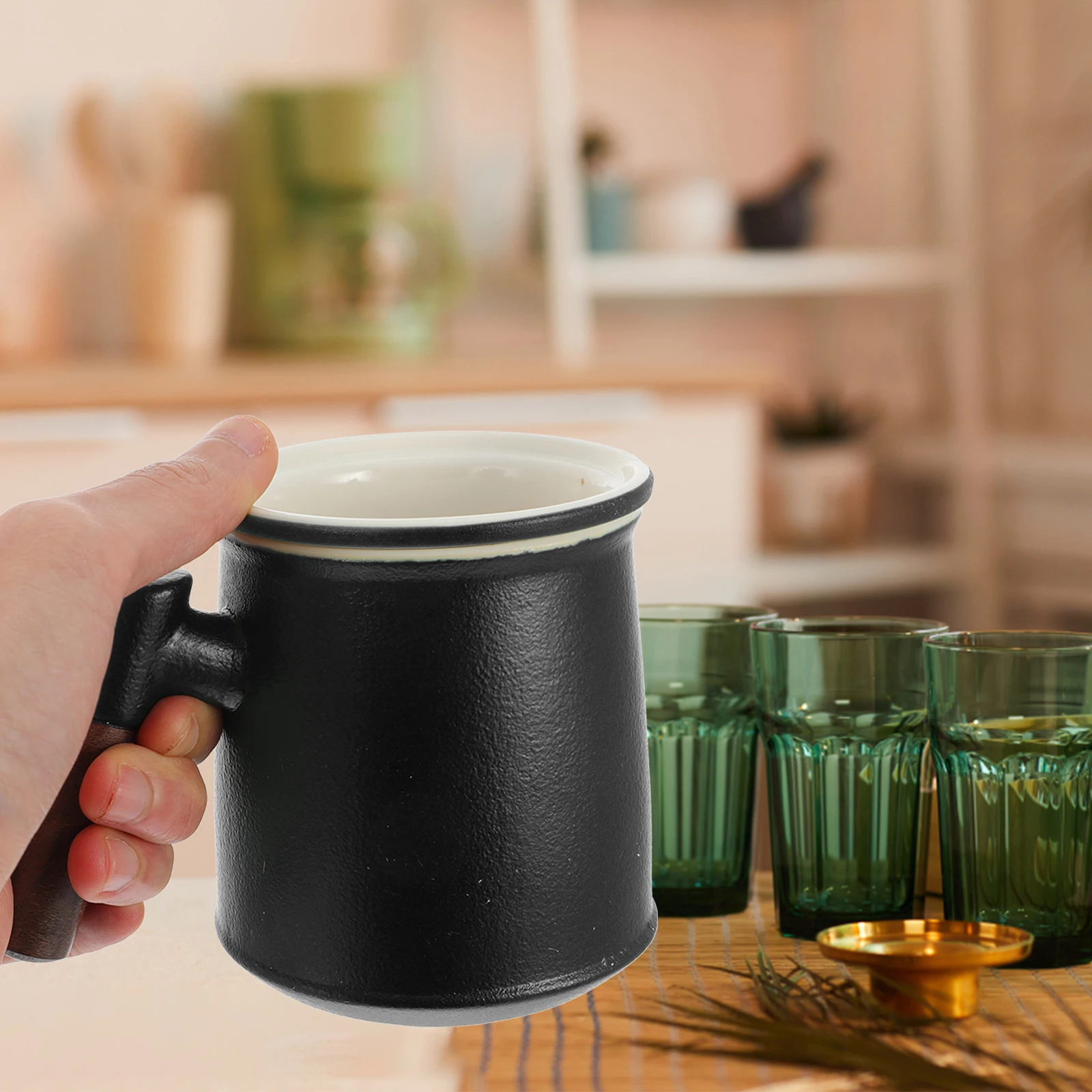

Ceramic Tea Cup Wooden H Insulated Coffee Mug Lidded Drinks Cup Porcelain Office Milk Latte Glass Safe Practical Anti