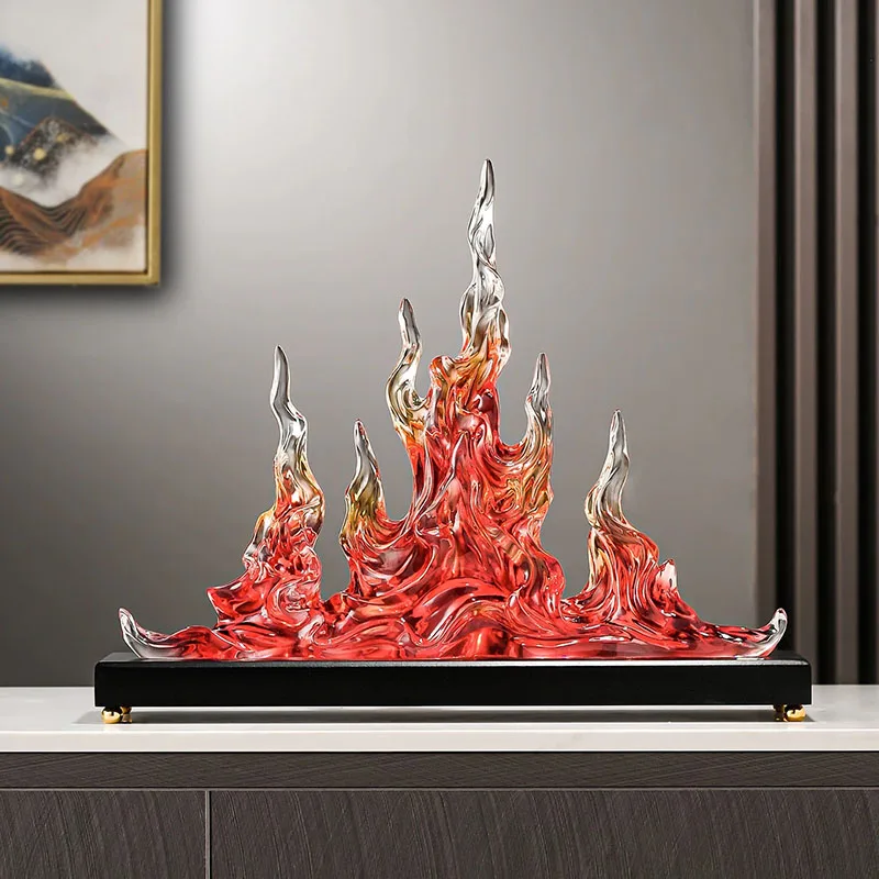 عمل فني من الراتنج الشفاف، زخرفة نحت اللهب، مشغولات يدوية فاخرة، ديكور سطح المكتب المكتبي، ديكور غرفة الشمال، هدايا فنية حديثة #2