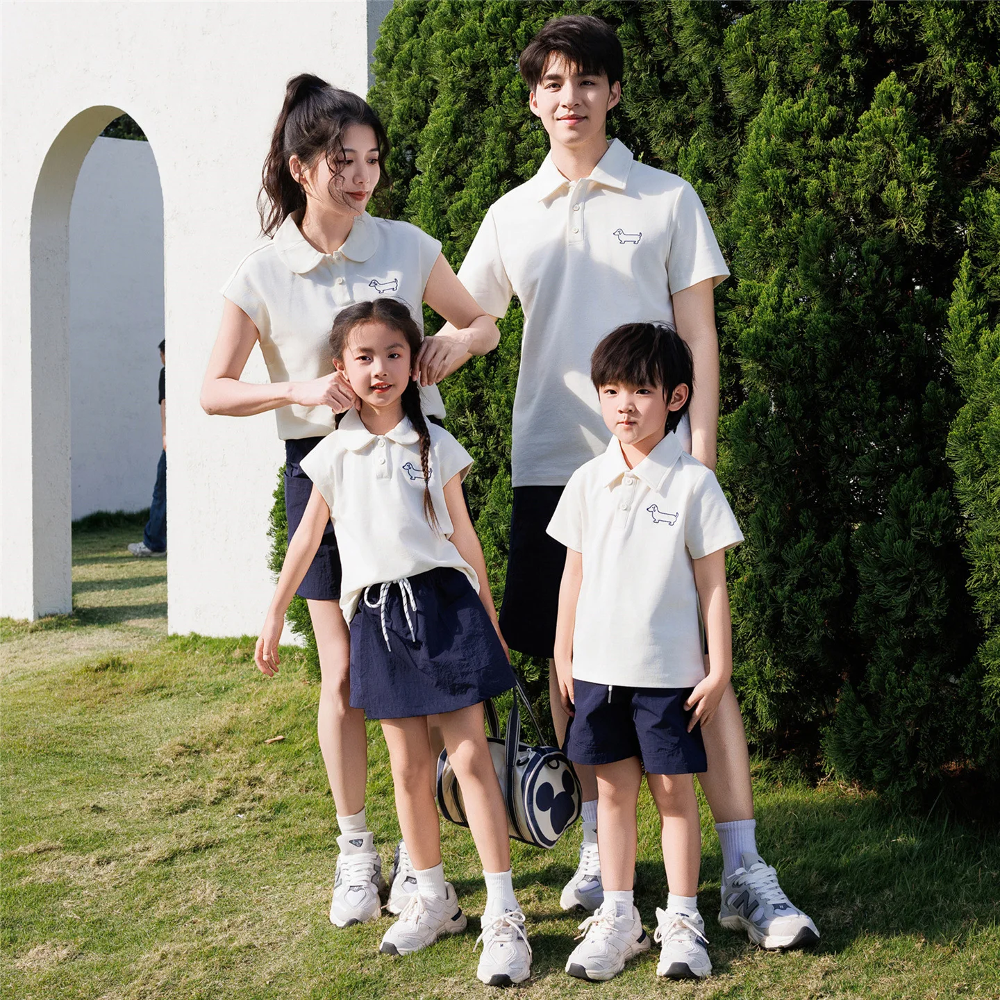 

2026 Summer Family Matching Outfits Embroidered Polo Shirt & Skirt/Shorts Set Casual Family Wear for Mom Dad Kids Soft Cotton
