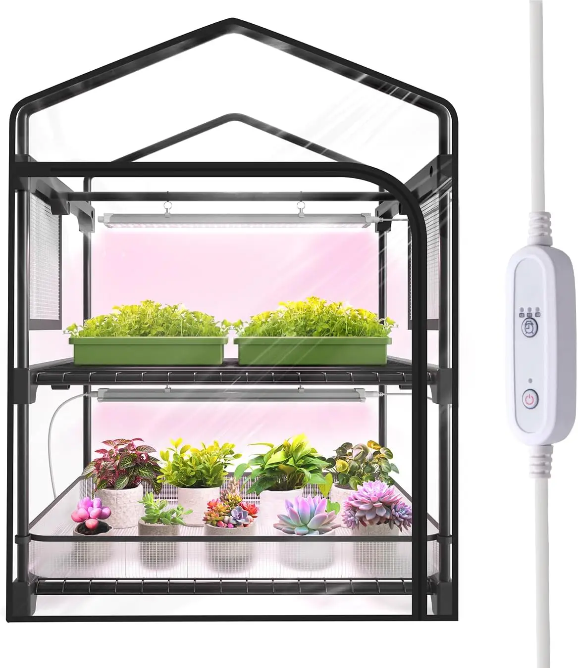 2-Tier Indoor Greenhouse Plant Stand with Grow Light, 27 x 19 x 35 Inches