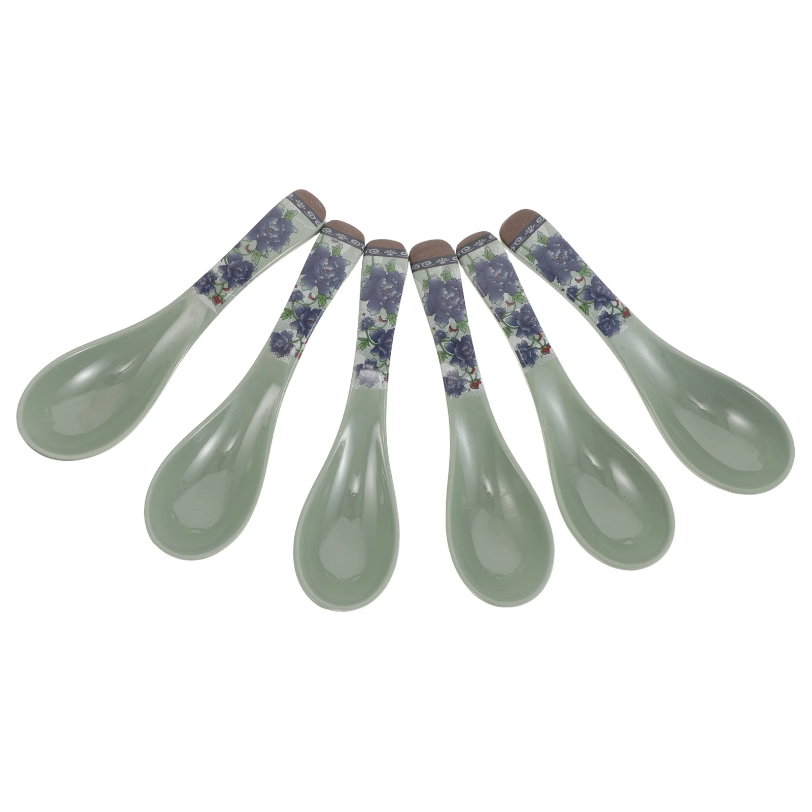 

6Pcs Blue Floral Melamine Japanese Soup Spoons Unbreakable Dining Serving Ramen Noodle Rice Spoons for Home Outdoor