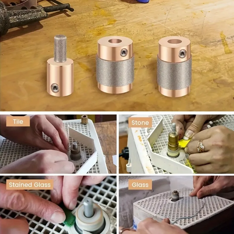 3Pcs/Set Diamond Dressing Tools Set of 3 Brass Material Diamond Grit for Ceramic & Stained Glass Grinding