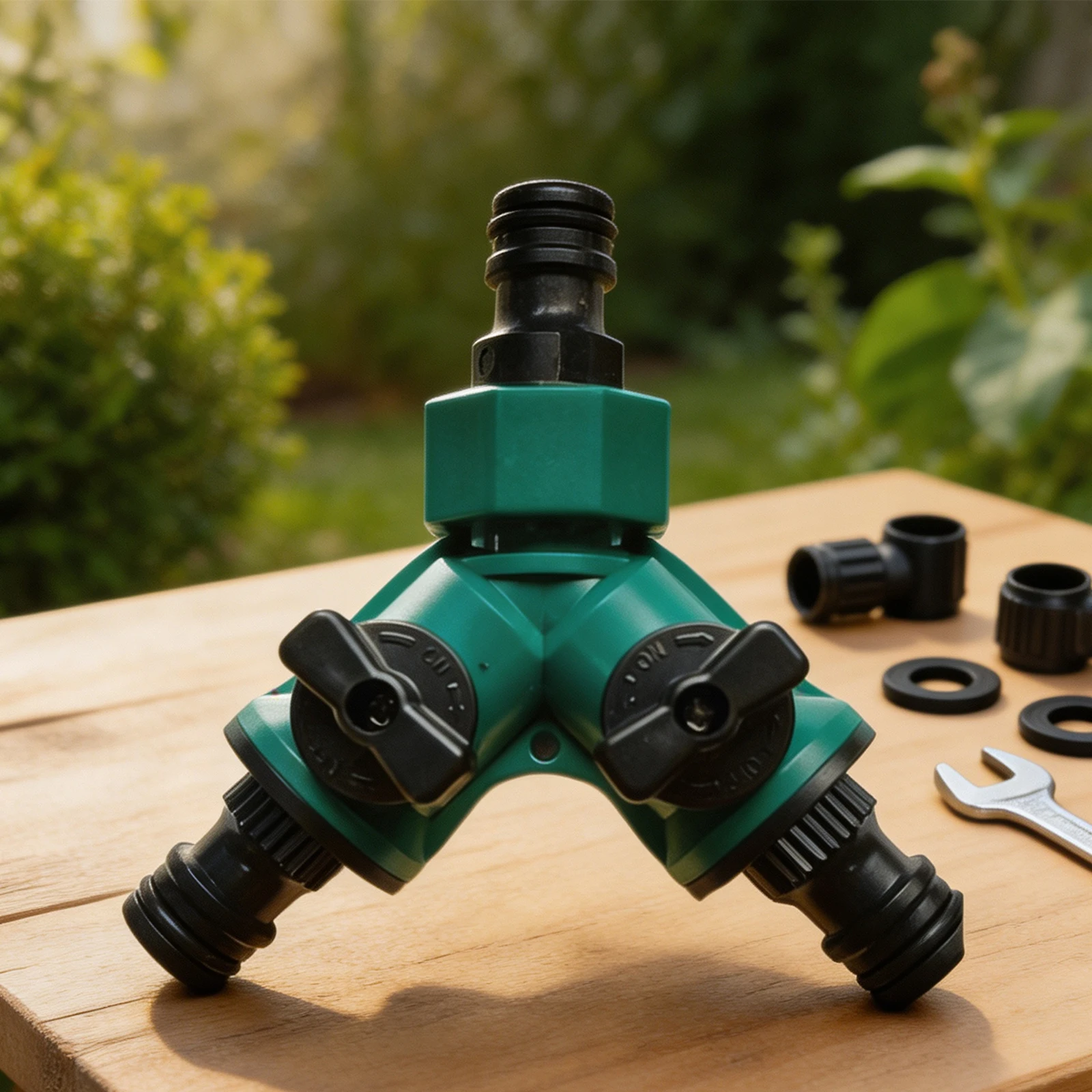 2 Way Garden Water Diverter with Rotary Control for Splitting Hose Flow Between Sprinkler and Other Outdoor Devices