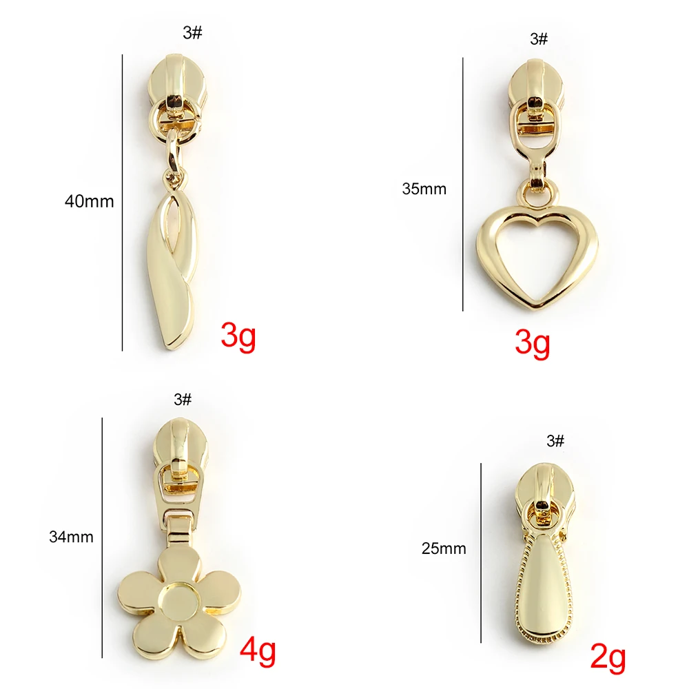 300PCS 3# Heart/Flower/Twisted Leaf Shaped Nylon Zipper Puller Slider For Pull Tab Handbag Jeans Purse Clothing Bag Accessories