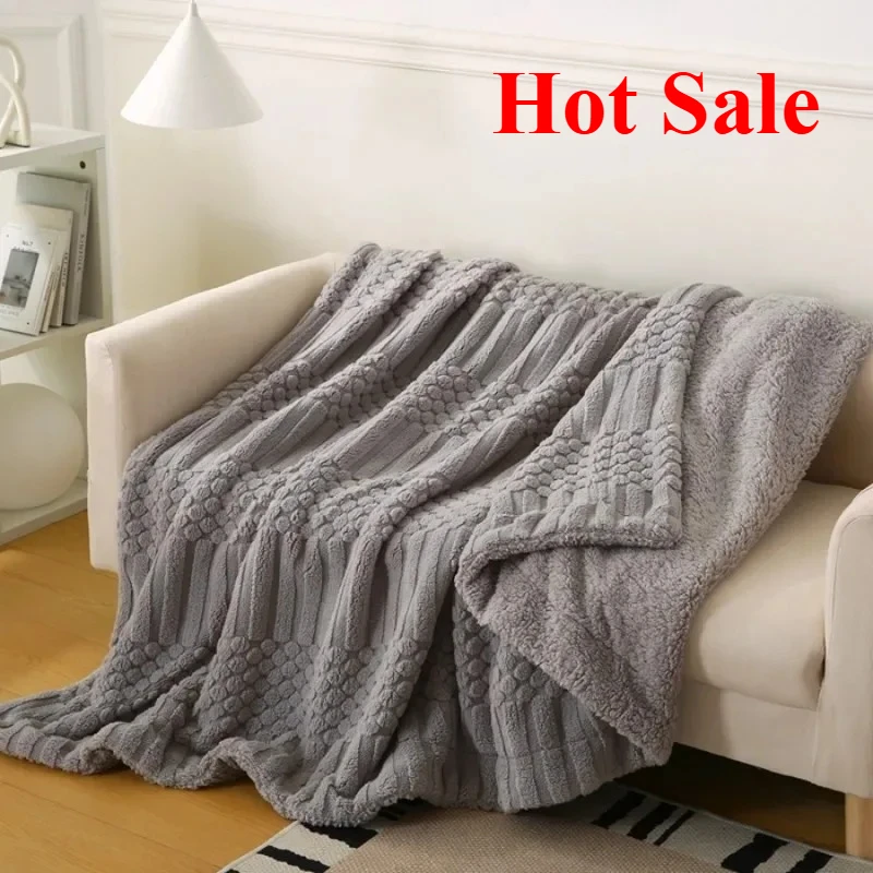 

2025 Solid Color Winter Tafu Rongshu Cotton Velvet Doudou Double layered color lamb wool sofa cover blanket