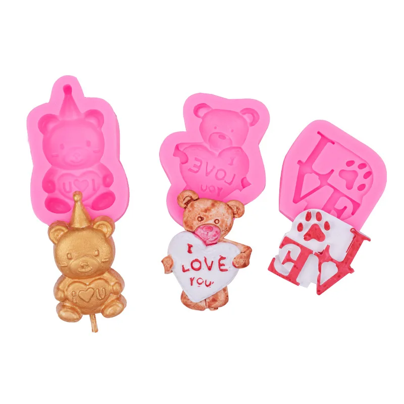 3D Bear Silicone Molds Love Heart Fondant Cake Decorating Tools DIY Cupcake Topper Chocolate Candy Resin Clay Mould