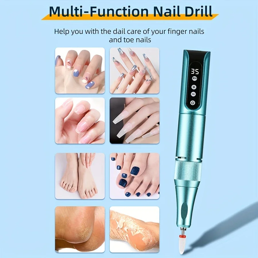 35000RPM Drahtlose Nagel Bohrer Polierer Set Nagel Datei Polieren Stift Wiederaufladbare Nagel Bohrer Maschine Tragbare Maniküre Bohrer Werkzeug