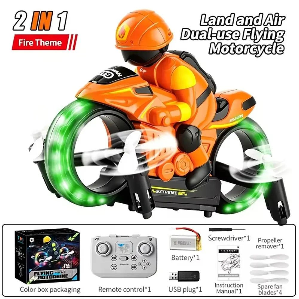 2.4G Remote Control RC Flying Motorcycle Gyroscope Stabilization Night LED Lights 2 in 1 RC Flying Motorcycle 360° Flip
