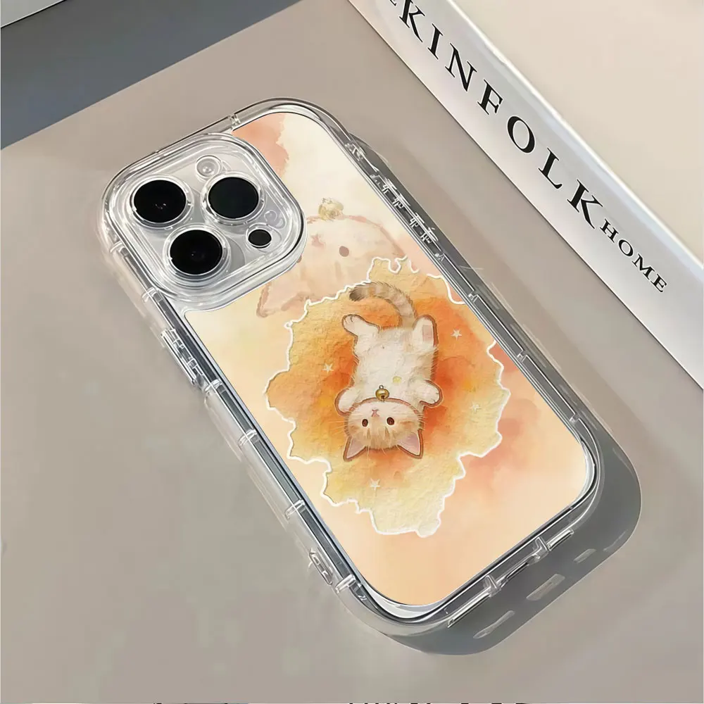 Warm Watercolor Bell Cat Phone Case For iPhone 13 14 15 12 11 16 18 17 Pro Max 7 8 15 16 Plus 18 17 X XS XR Air Mirror TPU Cover view 4