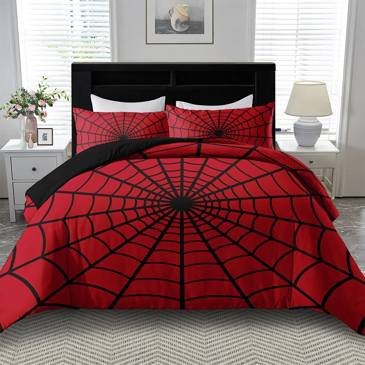 Spider Web Design Bedding Set Duvet Cover And Two Pillowcases Machine Washable for Bedroom Or Guest Room Decor